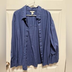 Linen-Blend Blue Button-Up Shirt